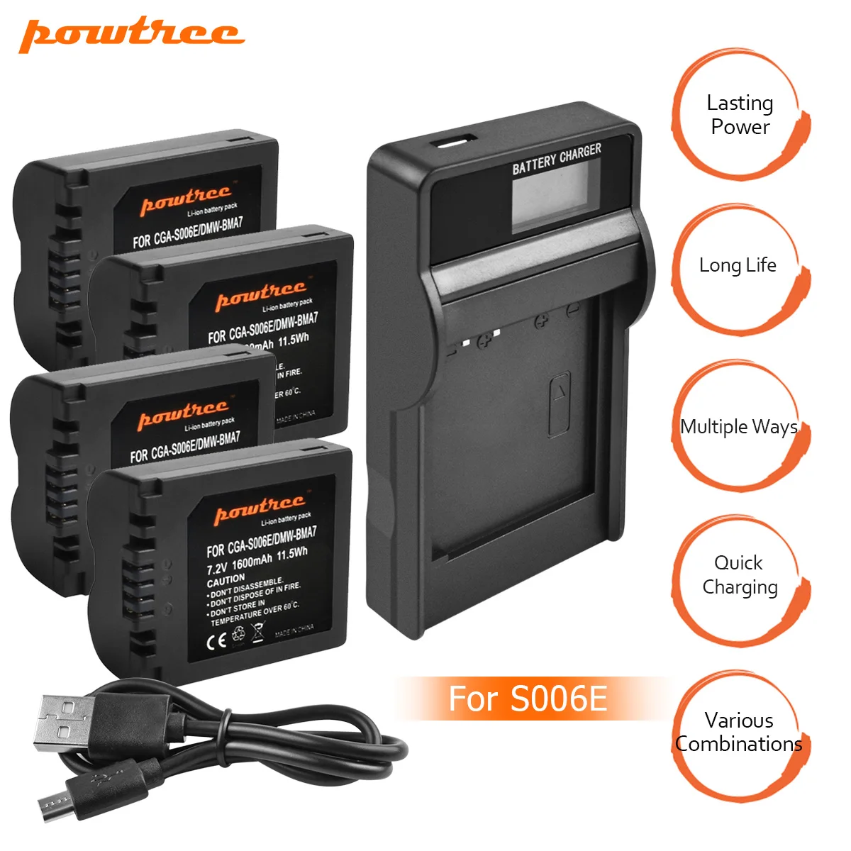 

4X CGA-S006 S006 DMW-BMA7 S006A CGR-S006E Battery+LCD USB Charger for Panasonic Lumix DMC-FZ7 FZ8 FZ18 FZ28 FZ30 FZ35 FZ50 L20