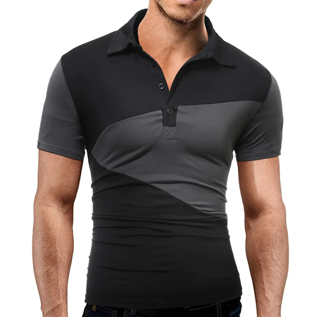 

JAYCOSIN Men's Splicing Turn-down Collar Pullover weatshirts Top Blouse T-shirt compression shirt t-shirt homme 2019 New