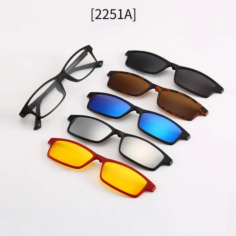

New TR 1fram+5 lenses Polarized male sunglasses magnetic clip on glasses myopia retro men women sunglasses frames lentes oculos