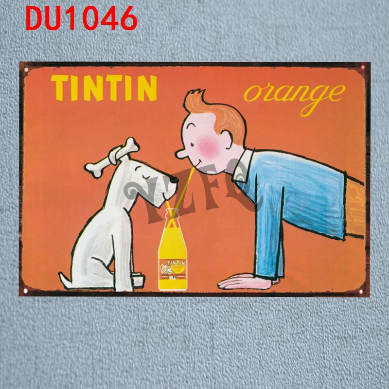 Tintin мультфильм оловянные знаки металлическая пластина настенный паб детская комната Домашний декор вечерние Винтаж Железный плакат Куадрос DU-1046