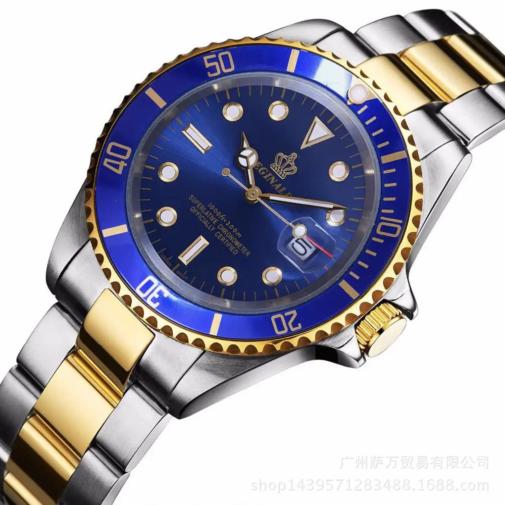 Роскошные Брендовые мужские часы с вращающимся ободком и сапфировым циферблатом из нержавеющей стали, спортивные кварцевые часы Reloj Hombre - Цвет: Синий