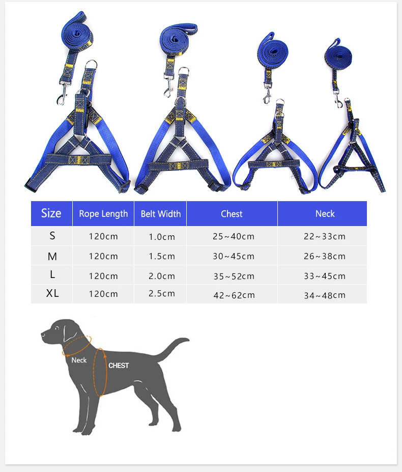 Pet Harness Jean Collar Chest Strap Rope Set Outdoor Sports Safety Lead Leash For Small Large Dogs Cat S M L XL Cloth Dog Chains (2)