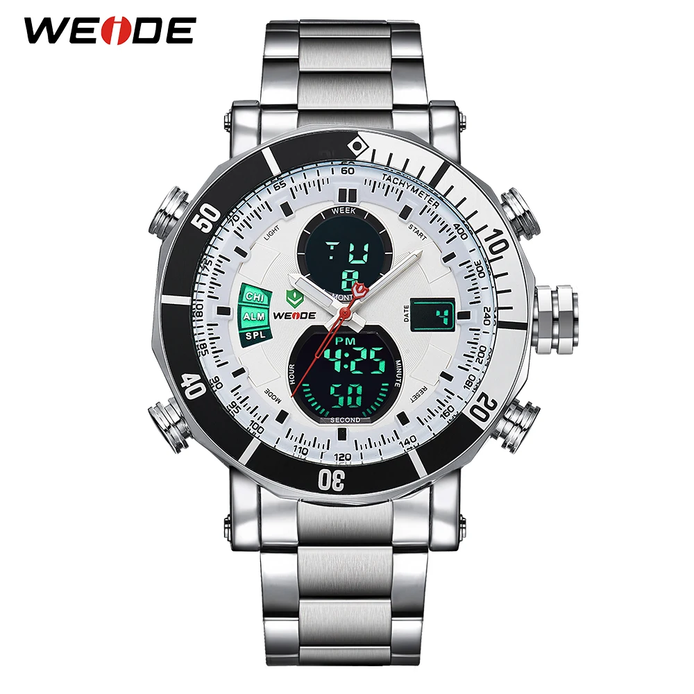 

WEIDE Original Brand Watches Men Sport Quartz Analog Digital Display Full Stainless Steel Famous Logo Watch With Gift Paper Box