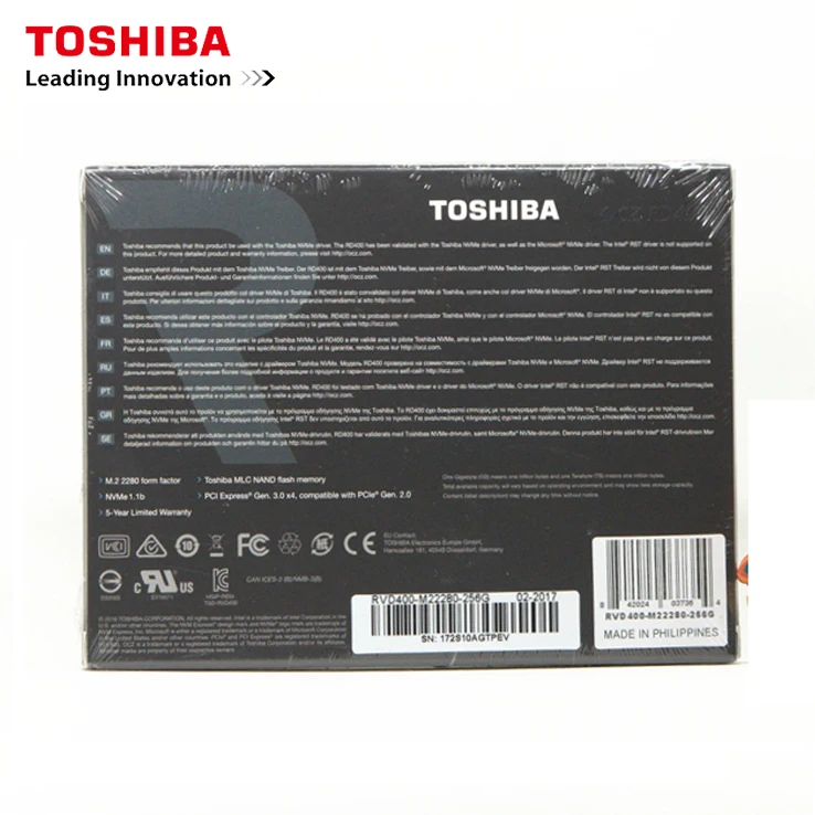 Внутренний твердотельный накопитель TOSHIBA DR400 высокоскоростной 2600 дюйма 256 ГБ M.2 2280