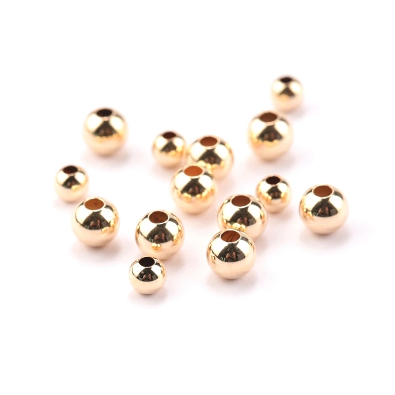 Günstig Großhandel 100PCS 2 4MM 14K Gold perlen runde glatte schmuck perlen für armband   halskette, die 14K Gold schmuck Erkenntnisse