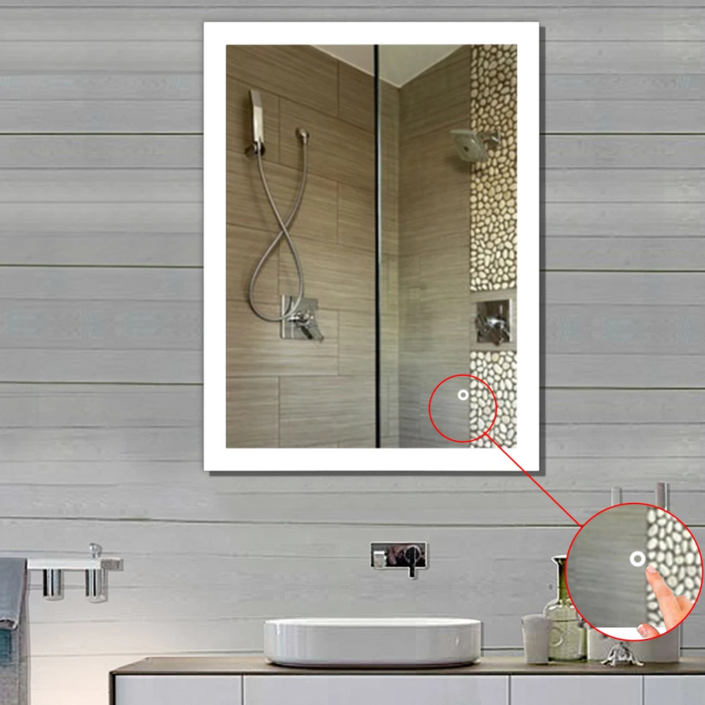 Espejo de baño Anti-niebla luz LED espejo táctil inteligente maquillaje temperatura pantalla sin marco espejo decorativo HWC Espejo de baño Anti-niebla luz LED espejo táctil inteligente maquillaje temperatura pantalla sin marco espejo decorativo HWC