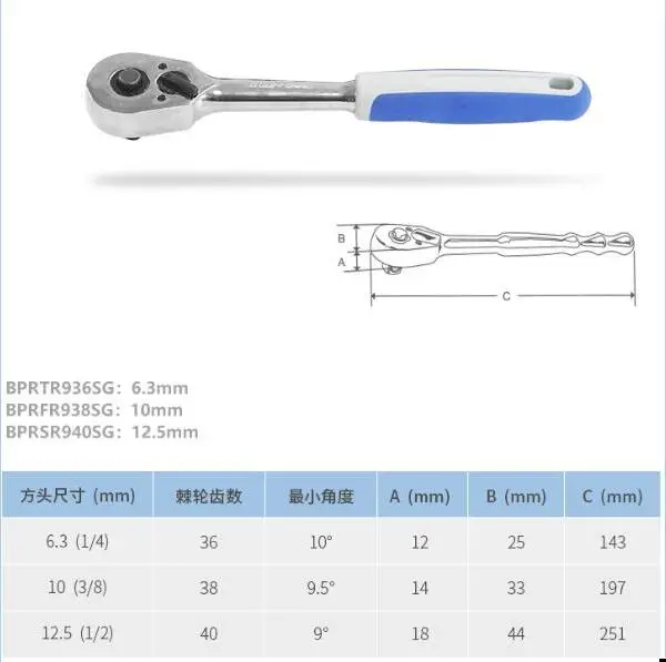 Blue-point/защелкивающаяся быстросъемная трещотка, Мягкая рукоятка BPRTR936SG