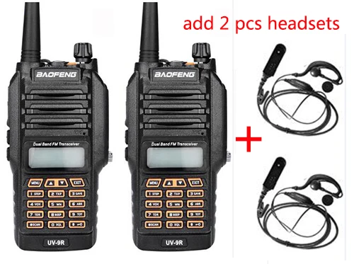 2 шт. обновление Baofeng UV-9R с IP67 Водонепроницаемый рация 8 Вт UHF VHF Двухдиапазонная двухсторонняя радиостанция 128CH пара BAO FENG 9R - Цвет: add 2 pcs headsets