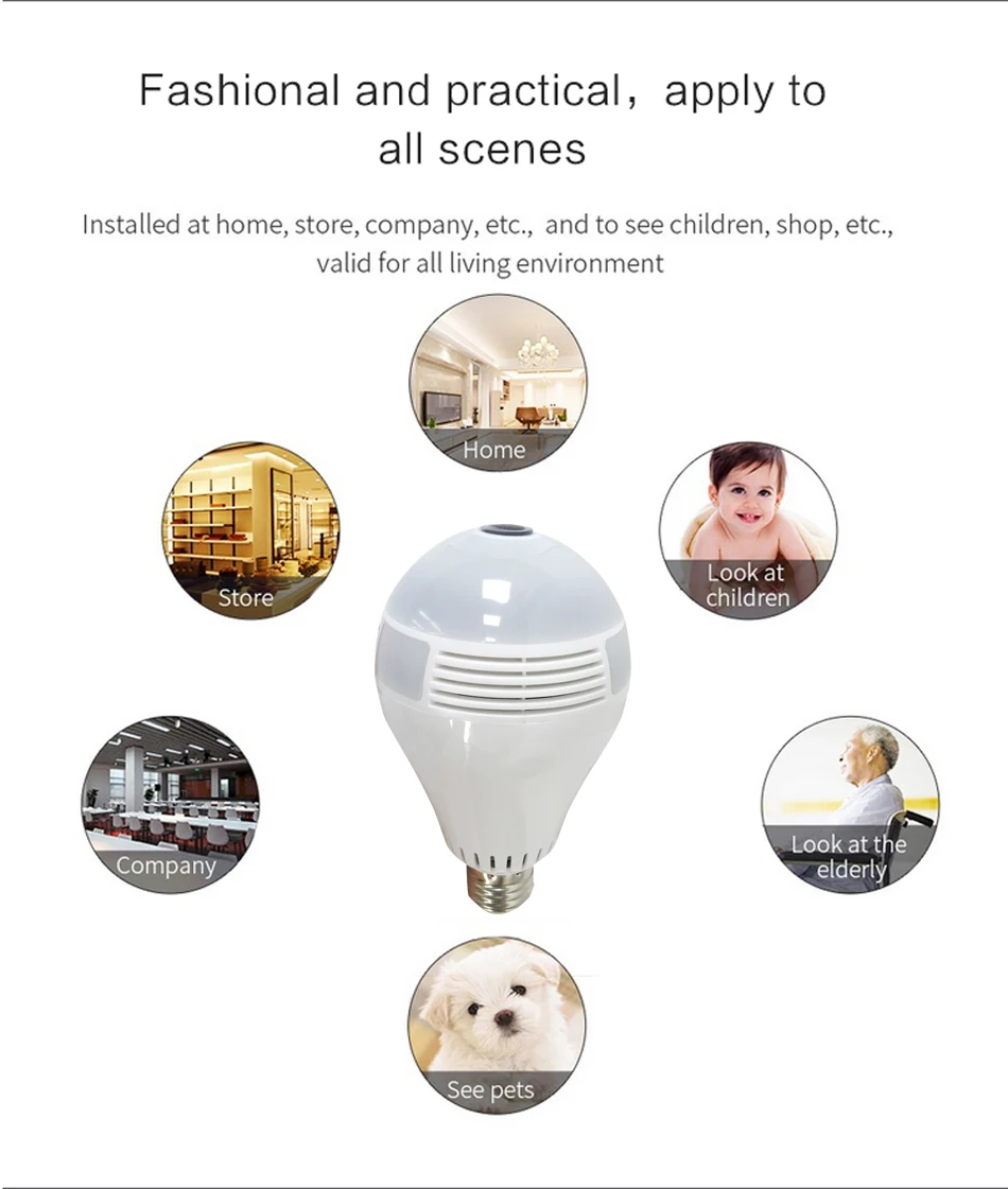 ZILNK PA75 1080 Full HD Fisheye 360 Degree Panoramic Lamp Bulb Light IP Camera (8)