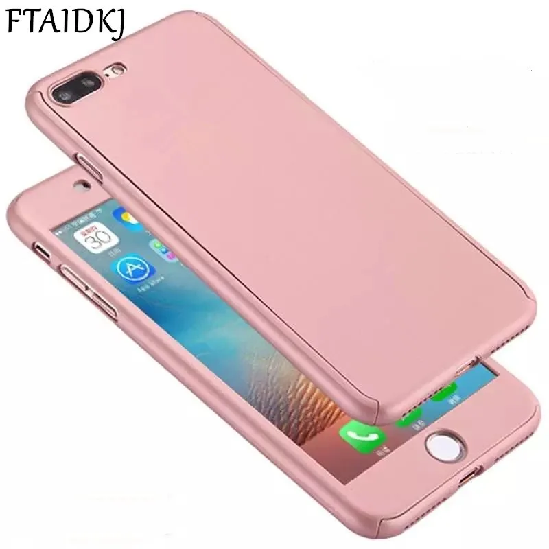 

FTAIDKJ 360 Degree Full Protection Hard PC Cover For iPhone X XR XS Max Case SE 5S 5Solid Color For iPhone 7 8 6 6S Plus Coque