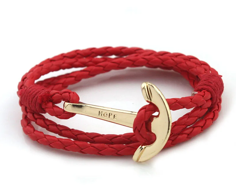 NIUYITID мужские браслеты кожаный браслет ювелирные изделия 40 см длина коричневая веревка из полиуретана Серебряный якорь человек Шарм Braclet аксессуары - Окраска металла: red gold