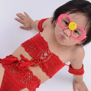 

2019 New Summer Girls Crochet Elastic Bandage Swimsuit Girls Split Two-pieces Swimwear Children Solid High Waist Bikini Wholesal