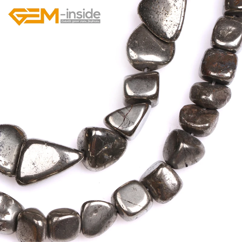 Natural Silver Gray Pyrite Gemstone Freeform Loose Beads Free Shipping 15" 