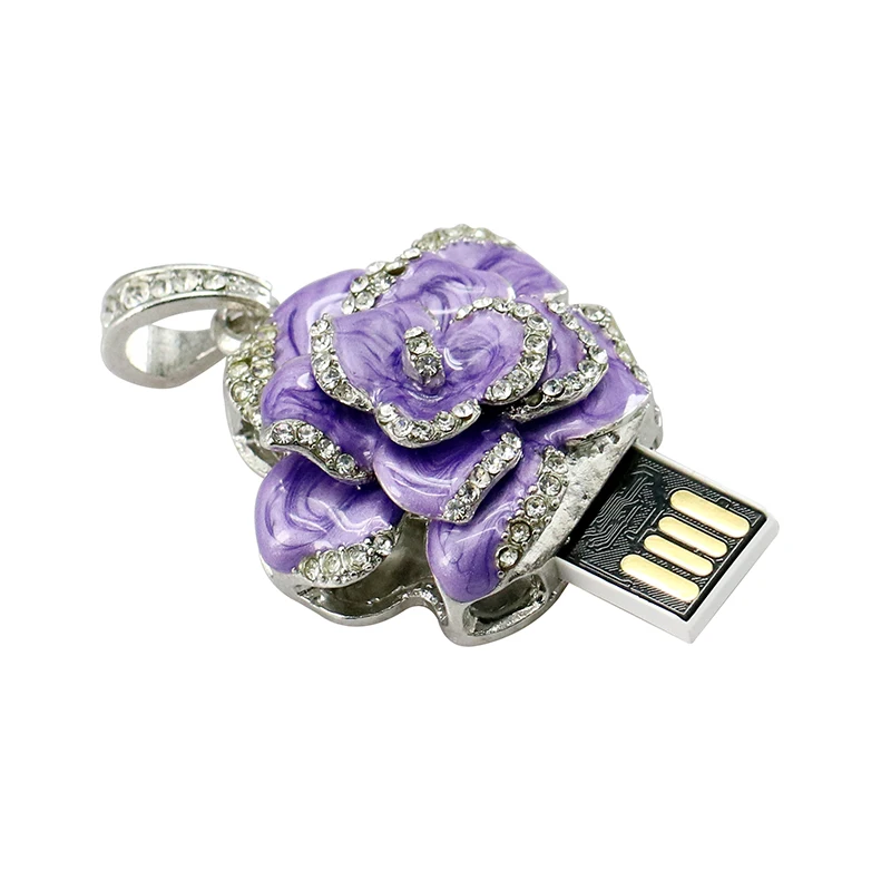 Colorful Roses Flower USB Flash Drive 64GB 32GB 16GB 8GB 4GB Crystal Necklace Pen Drive USB 2.0 Fla