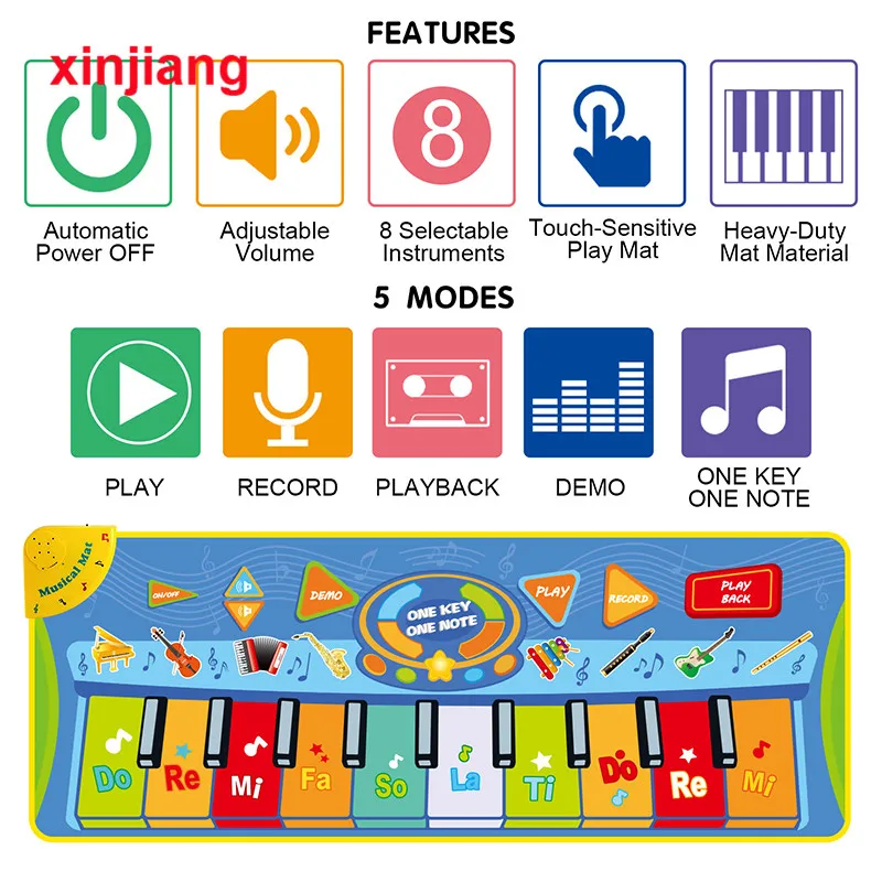 Музыкальные игрушки для малышей многофункциональные инструменты игровой коврик для фортепиано Игрушки для раннего обучения для детей подарок 130*48 см музыкальный коврик игрушки}