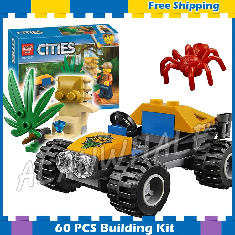 

60pcs City Jungle Explorers Buggy Cockpit Cars Rain Forest 10707 Model Building Blocks Children Gifts Sets Compatible With Lego