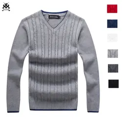 Высокое качество 2018 зима 100% хлопок Мужские v-образный вырез длинный рукав Вязаные Свитера повседневные пуловеры мужские свитера модные