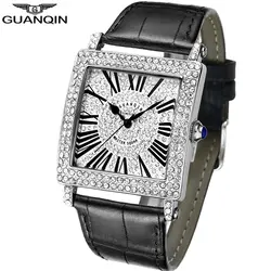 GUANQIN квадратная коробка часы мужские роскошные 2018 мужские наручные часы Кристалл кожаный ремешок кварцевые часы водонепроницаемые