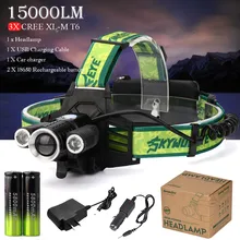 Высокое качество охота 30 Вт 15000лм 3* XM-L светодиодный налобный фонарь 18650 AC/Автомобильное зарядное устройство батарея