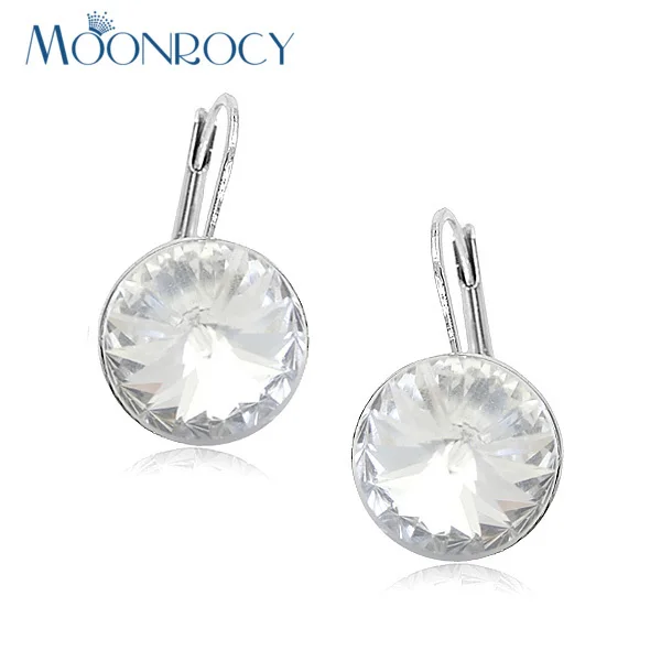 Женские серьги с кристаллами MOONROCY круглые Серебристые 11 11|earrings for women|fashion earrings