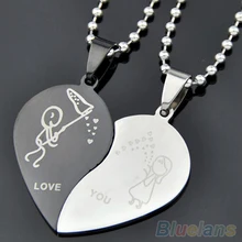 Fashion Men’s Women’s Stainless Steel Love Heart Shaped Couple Pendant Necklace B02 1KVP