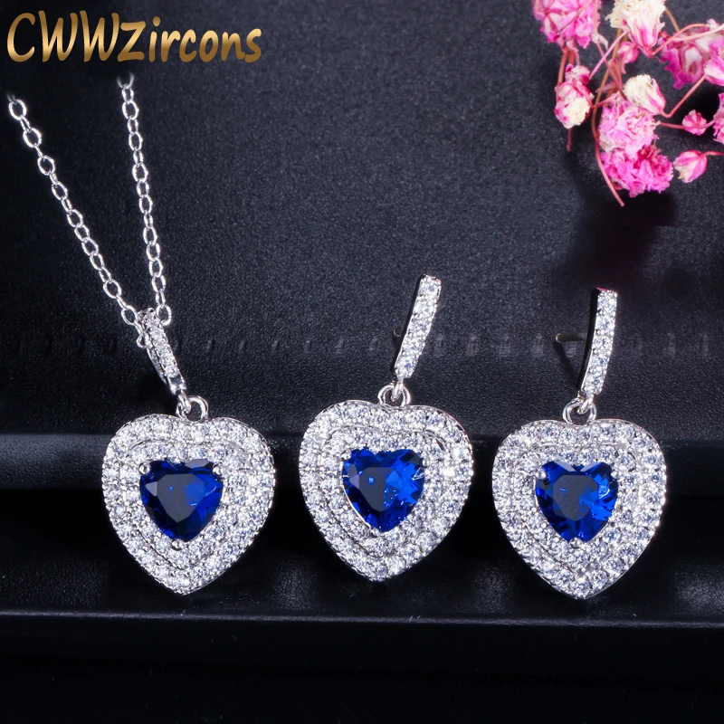 CWWZircons Модный женский подарок любви ожерелье и серьги в форме сердца из темно