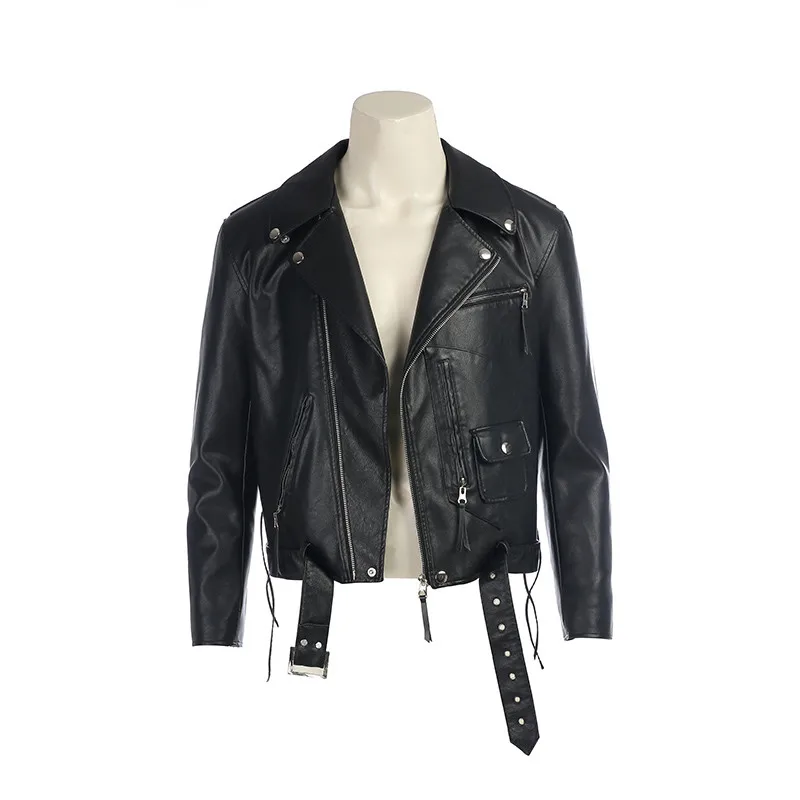 

Movie Terminator 2: T800 Cosplay Costumes Terminator Jackets Black PU Leather Jacket Motorcycle Coat fot Men clothing