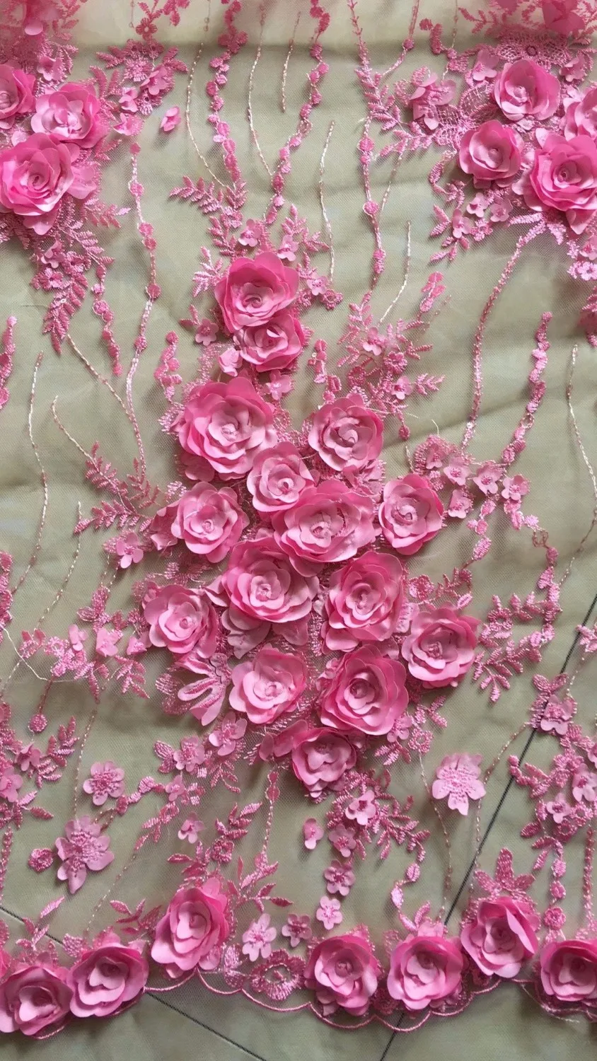 

Net Lace Fabric High Quality 2018 African Lace Fabric Manual nail Bead Nigerian Lace Wedding Dress pink Color 5yard/lot