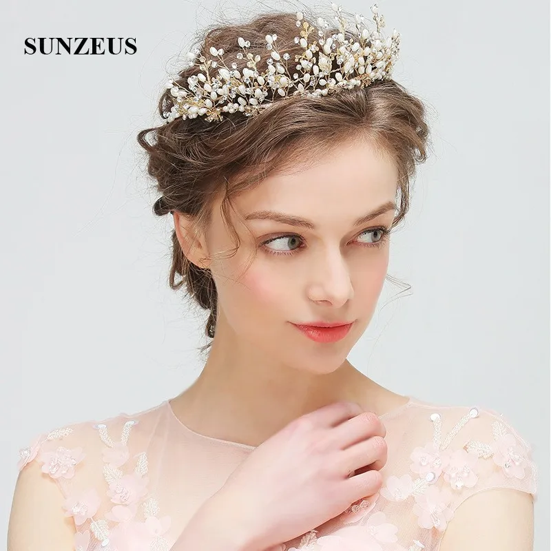 Оголовье Потрясающие Кристаллы жемчуг свадебные диадемы и короны роскошные золотые свадебные аксессуары модные SHA35 - Цвет: pic color