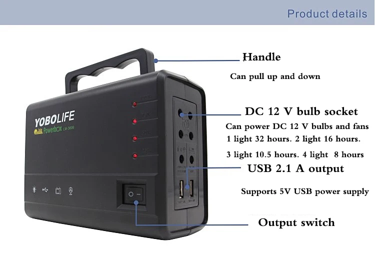 Солнечное освещение 12V Наружное освещение 2.1A Зарядка телефона Маленькая солнечная система питания