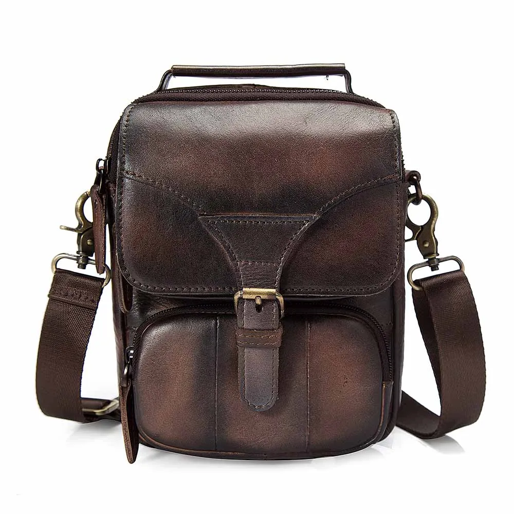 Кожаная мужская многофункциональная Повседневная модная сумка-мессенджер через плечо дизайнерская сумка Mochila на пояс Сумка для планшета сумка 2074 - Цвет: dark brown 2