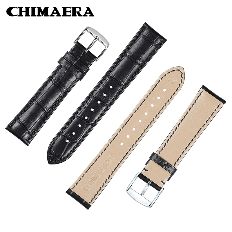 Ремешок для часов CHIMAERA кожаный черный/коричневый браслет с застежкой