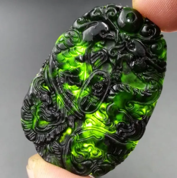 Дропшиппинг китайские ювелирные изделия черный зеленый нефрит Резные счастливый Дракон подвеска Феникс+ веревка ожерелье прекрасный JadePendant