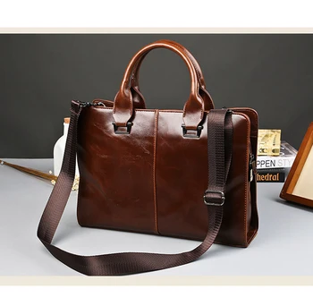 

Male handbags Men's 14 inch laptop bag Thick pu leather messenger bags men Women travel school bags leisure bags free shipping