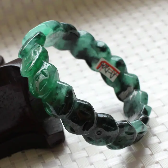 

1206 Vintage Chinese Hand-carved Black Green Jadeite Jade Bracelet Bangle 60mm 10.20 40