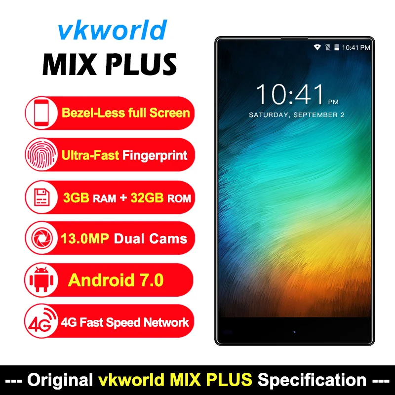 Vkworld Mix Plus 5," полный Экран 4G 3 ГБ Оперативная память 32 ГБ Android7.0 смартфон mtk6737 четыре ядра 13MP+ 8MP отпечатков пальцев 2850 мАч телефона