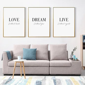 

Dream Love Live Quotes Minimalist Nordic Posters And Prints Bedroom Wall Art Canvas Painting Wall Pictures For Living Room Decor