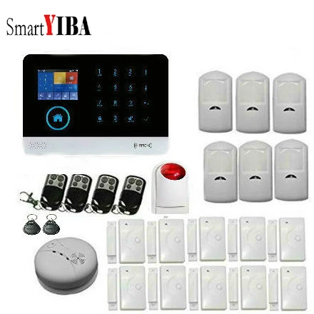 

SmartYIBA WIFI Wireless GSM Home Burglar Security ALARM System RFID Card Unlock APP Control Arm Disarm Smoke Detector Alarm kit