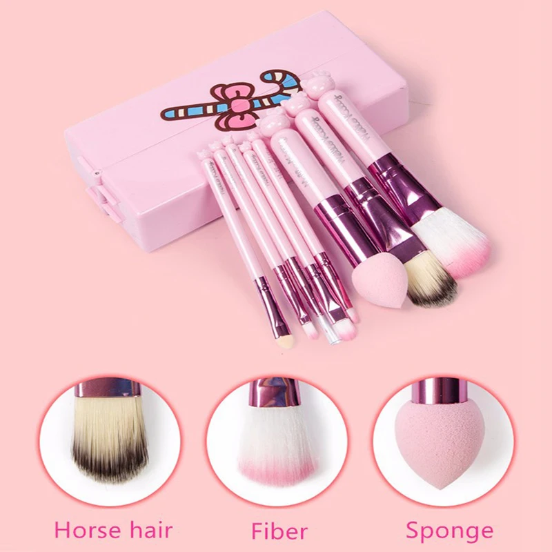 

Teen Girls Cute Hello Kitty Makeup Brushes Set Pink Box 8pcs Make up Brush Set Makeup Tools Maquiagem