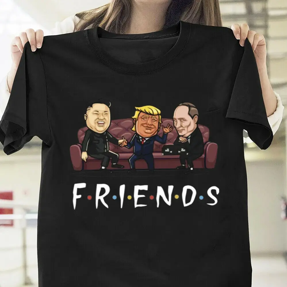 

Newest 2019 Men T-Shirt Fashion Funny Friend Trump Putin Kim T Shirt Black Cotton Men