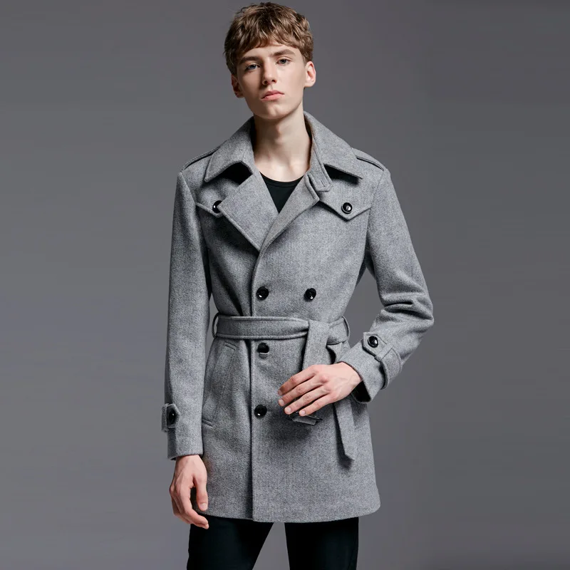 

High Quality Wool Blend Winter Peacoat Men's Pea Coat Classic Double-breasted Poncho Mens Wool Jacket Korean Style Men Overcoat