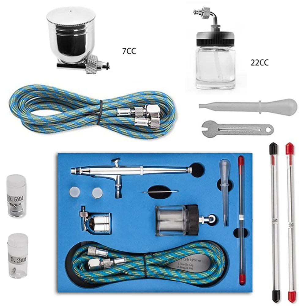 0,2/0,3/0,5 мм насадки двойного действия Аэрограф Воздушный компрессор комплект 7cc/22cc чашка пистолет-распылитель для ремесло торт Краски арт Краски опрыскиватель