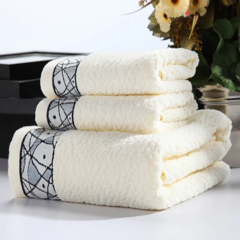 3 Pieces Silid Color Luxury Cotton Towel Set Face Towel ...
