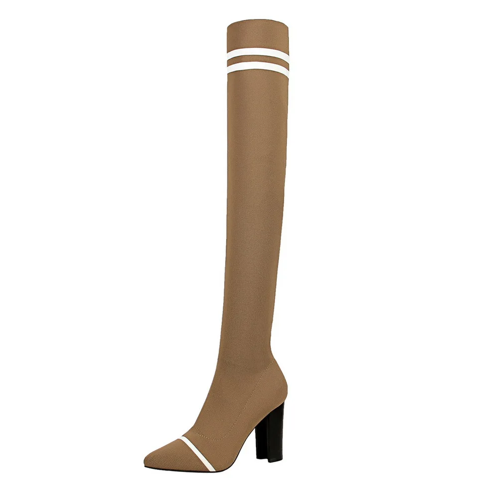 

Fashion 9cm High Heel Point Toe Over Knee Thigh High Heels Socks Shoes Women Long Boots