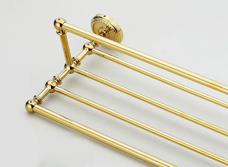 Luxury Gold Color Brass Wall Mount Shelf Towel Rack Bath Rails Hanger Storage Towel Bars Holder Bathroom Accessories ZD766