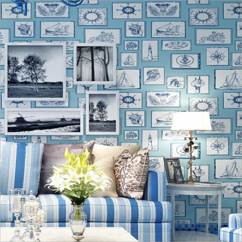 

Q QIHANG Mediterranean Printed Non-woven Wallpaper Bedroom Dinning room Aisle Living room TVbackground 0.53m*10m=5.3m2