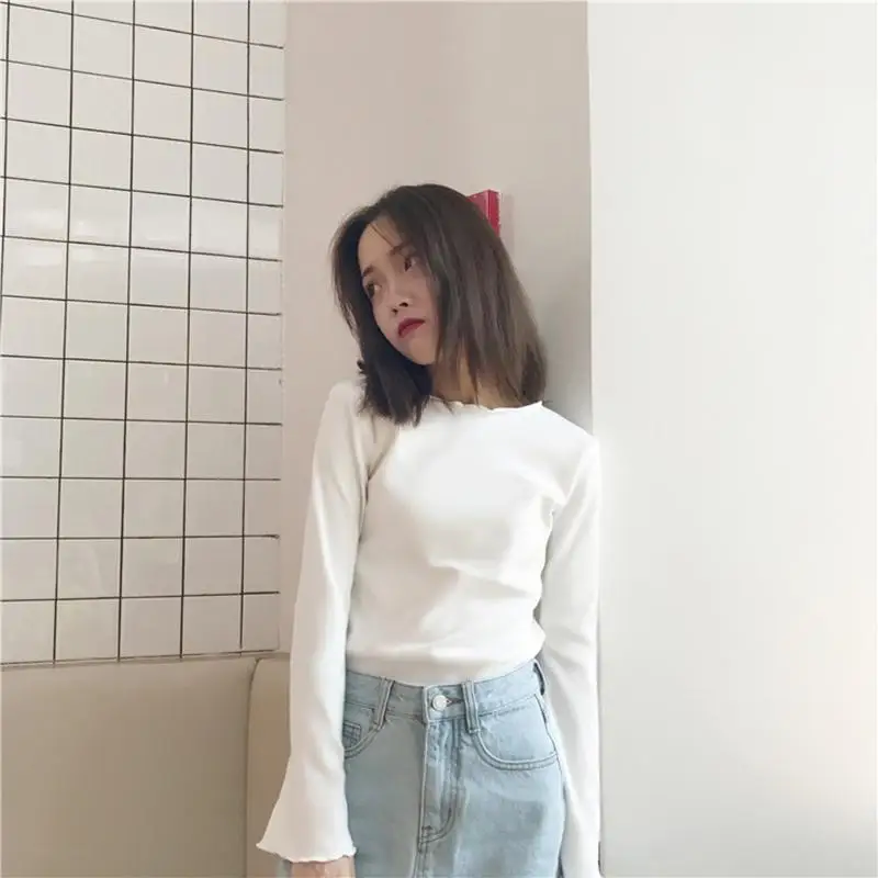 

Yfashion Women Half Height Collar Falbala Pullover Top High Quality Simple Natural 2019 New Fashion Long Mandarin Sleeve Shirt