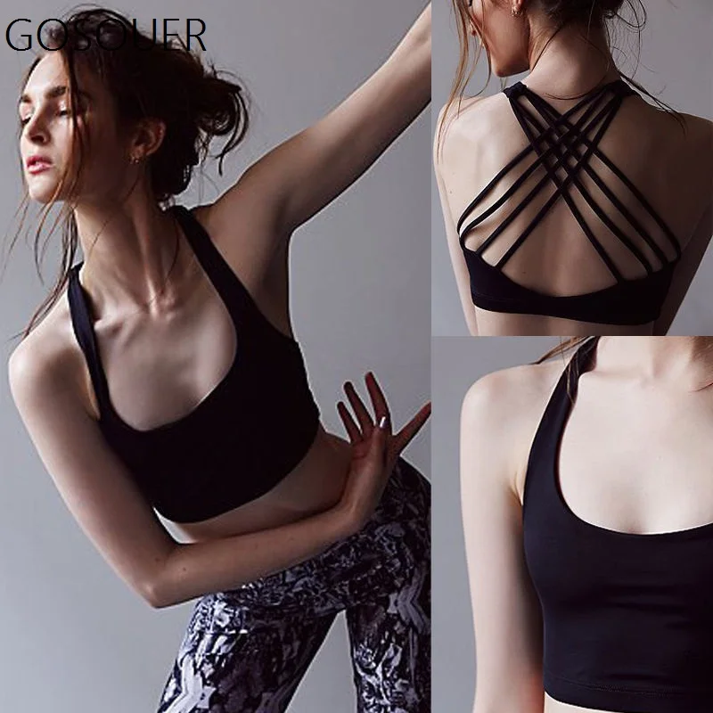 

Women's Push Up Workout Sports Bra Criss Cross Crop Top Academia Sport Bh Activewear Fitness Sportswear 2018 Female Yoga Bra