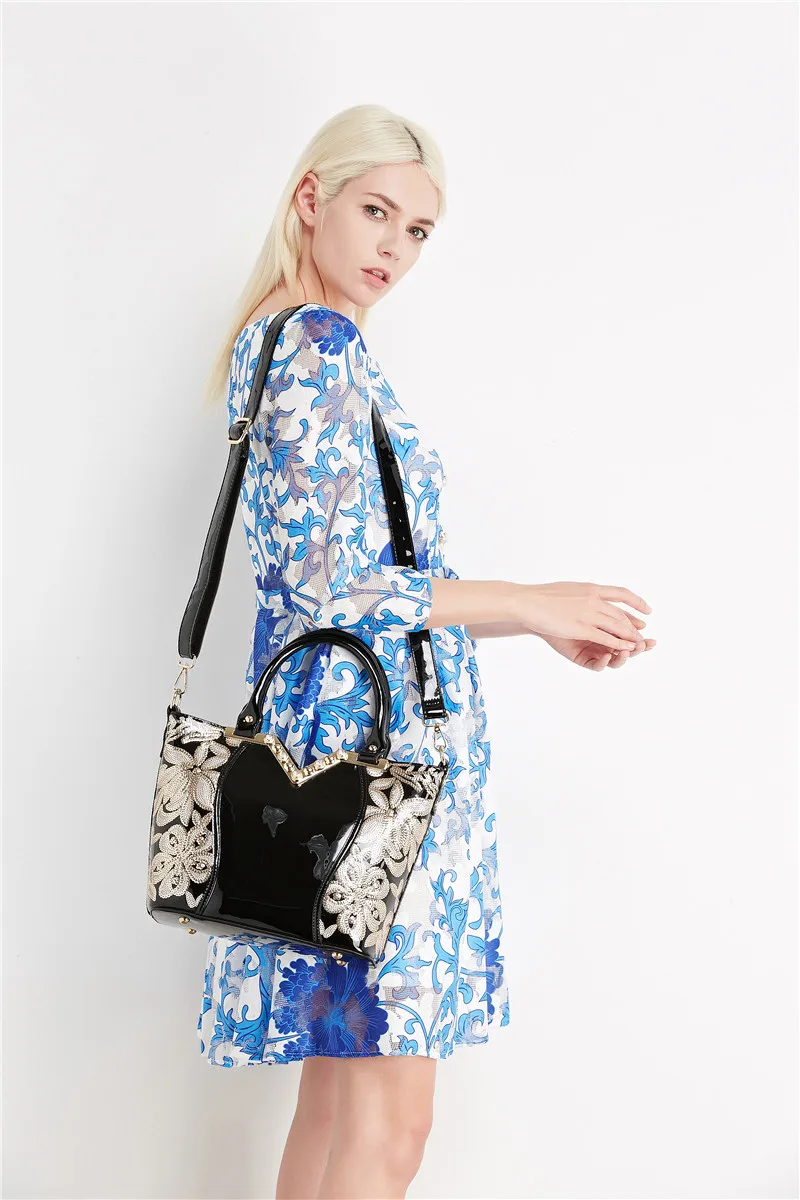 Модная Европейская и американская женская кожаная сумка-мессенджер с цветочной вышивкой, высокое качество, Офисная Женская сумка через плечо