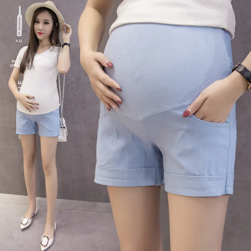 Летние шорты для беременных, короткие штаны для беременных, короткие высокоэластичные Брюки для беременных, женская одежда Y668 - Цвет: Небесно-голубой